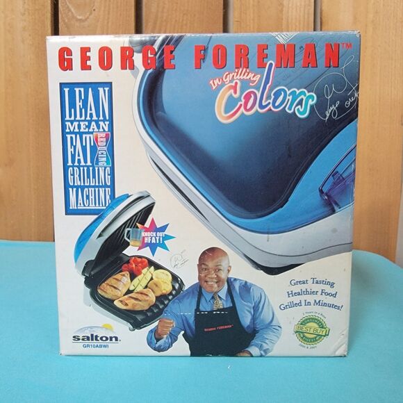 VTG NIB Retro George Foreman Grill NEW Grilling Colors Blue With Warmer - Picture 1 of 8